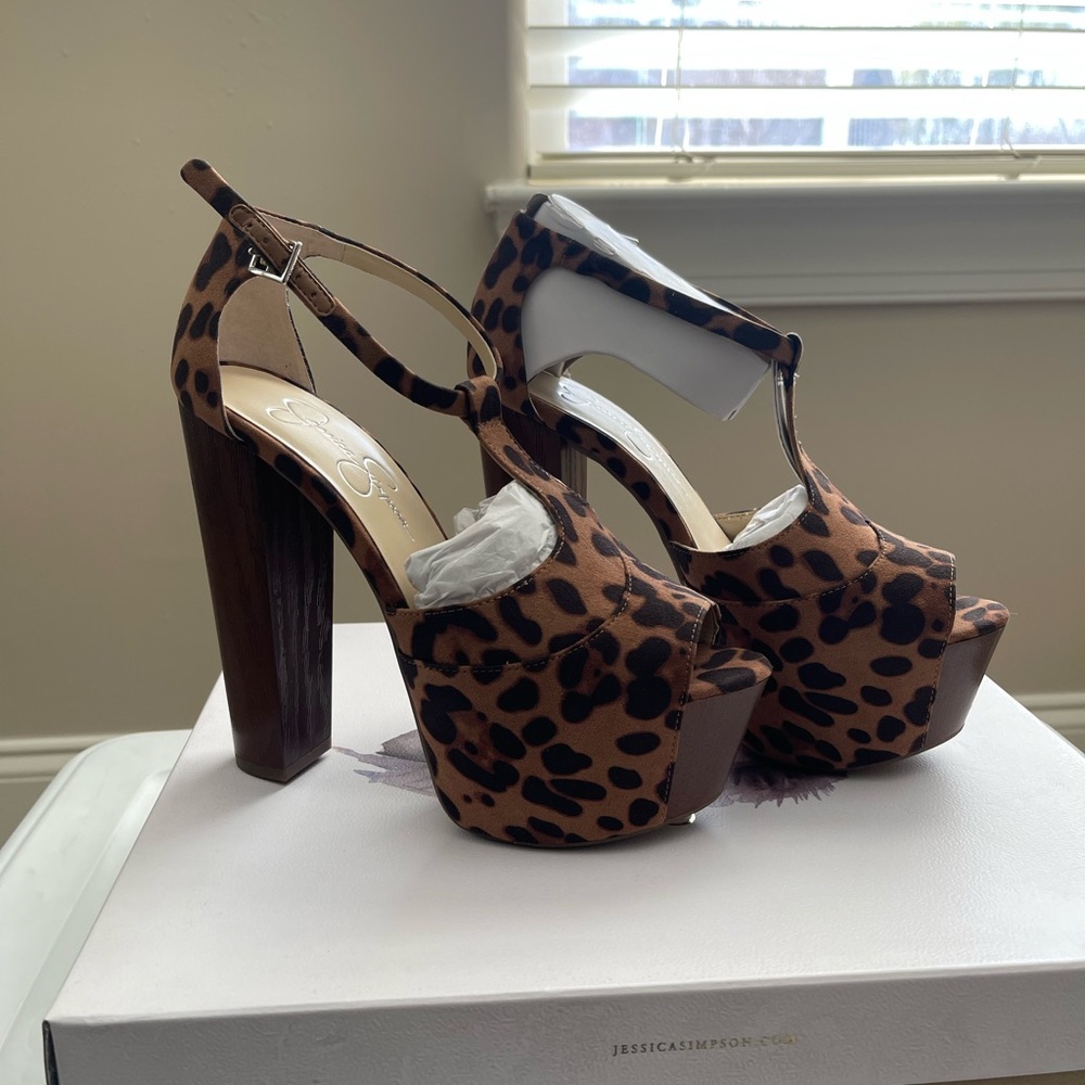 Jessica Simpson Leopard Print Platform Sandals - Brown/Black